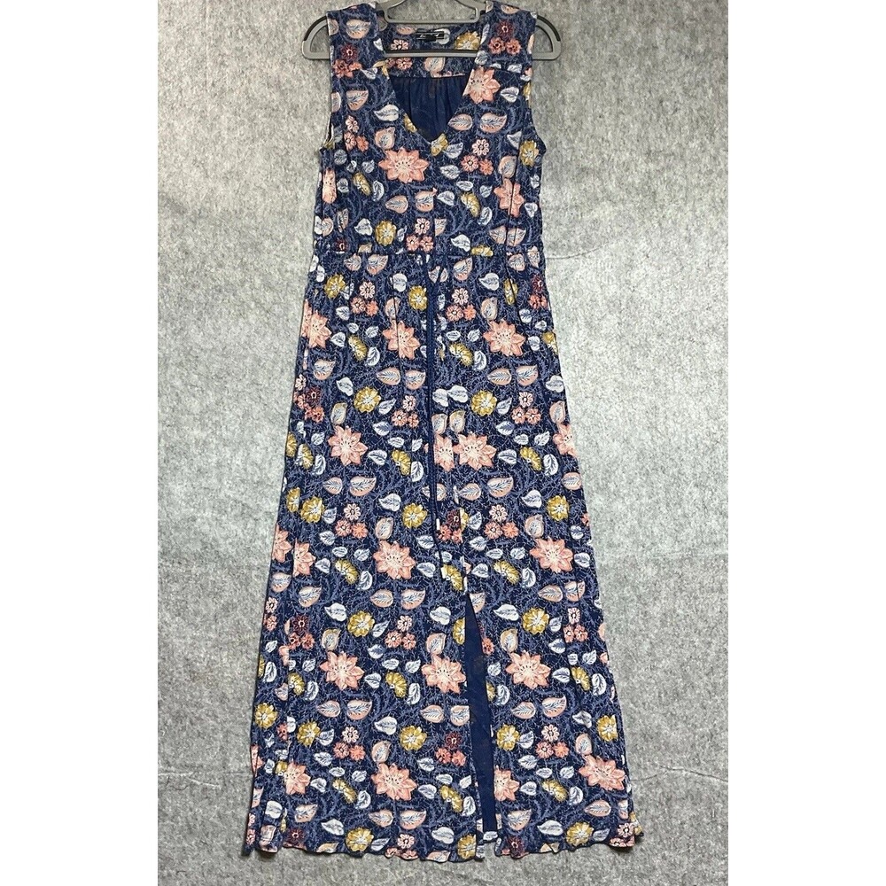 Lucky Brand Dress Women Medium Blue Floral Sleeveless Maxi Boho Festival Cottage